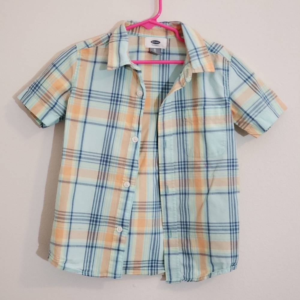 Old Navy Blue & Orange Plaid Shirt (XS 5)
